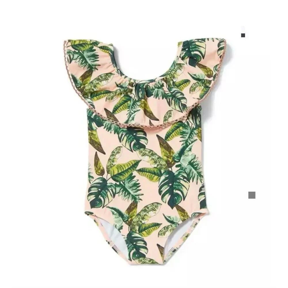 Janie & Jack girls 2T palm print iced nectar pink green one piece swimsuit bathi